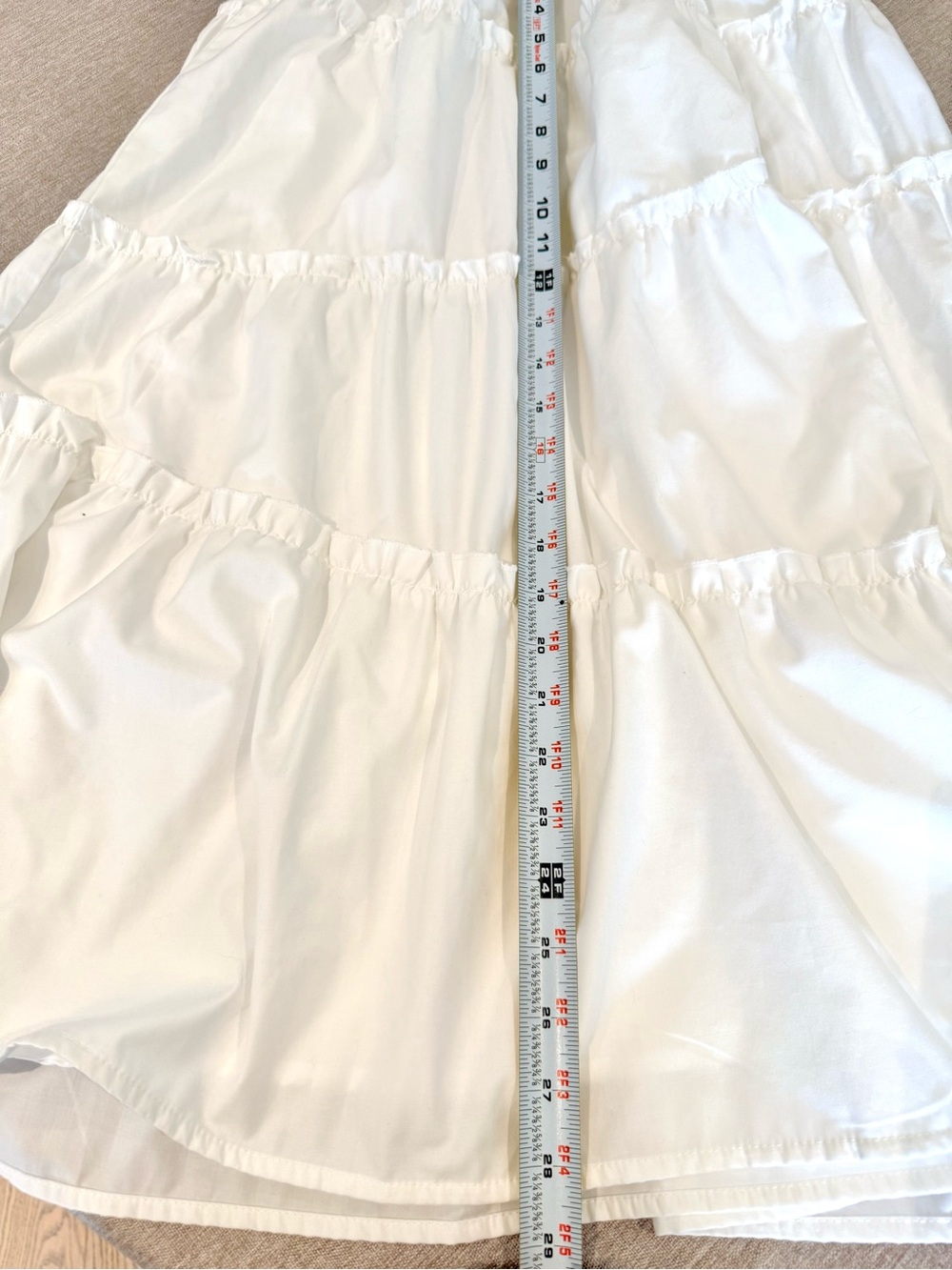 White Cotton Tiered Midi Skirt with Lining - Picture 7 of 8